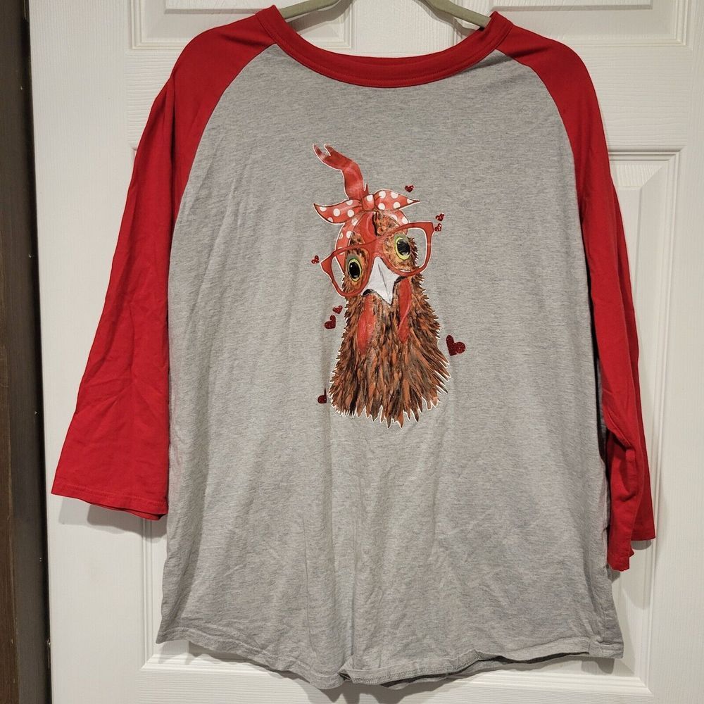 LOVE HEN XL Raglan Style Tshirt With Glitter Hearts
